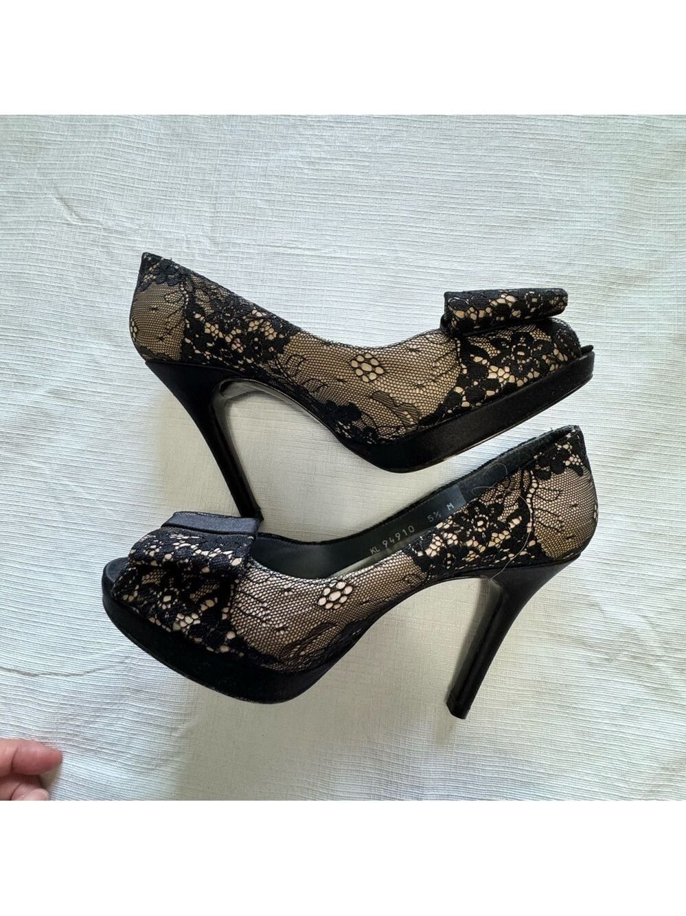 Stuart Weitzman Elegant Black Lace Peep-Toe Heels